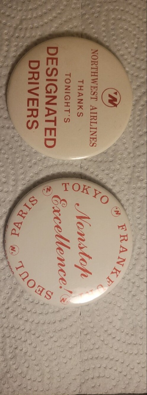 Northwest Airlines & Nonstop Excellence Vintage Airline Pins - Cream & Red